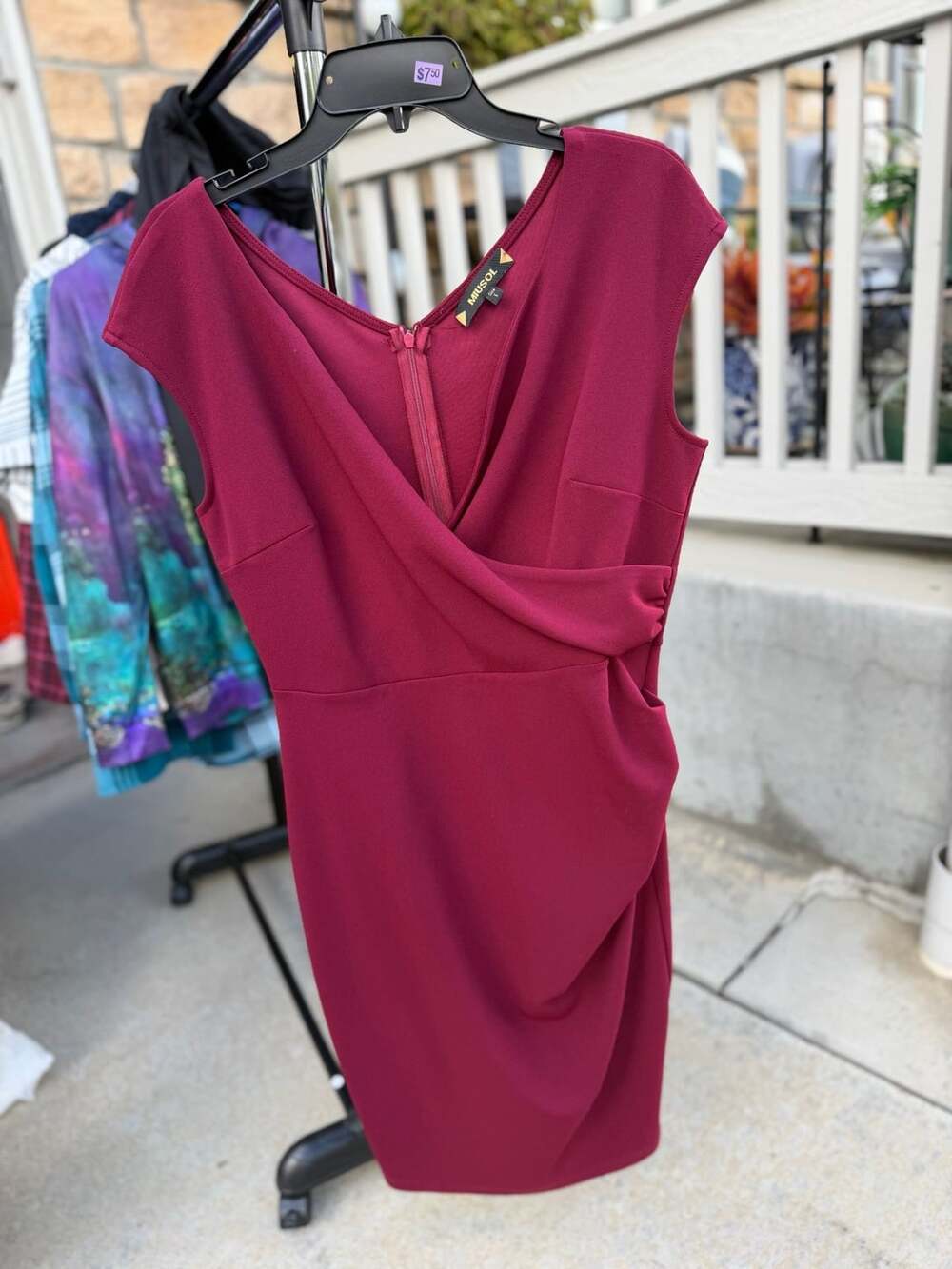 Miusol V-Neck Wrap Sheath Dress Size S Burgundy